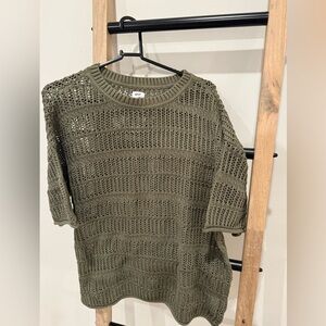 Aerie Olive Green Crochet Knit Top- XS